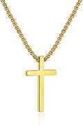 Cross Necklace for Men Teen Boys, Silver Black Gold Stainless Steel Plain Cross Pendant Necklace Box Chain 16-30 Inch