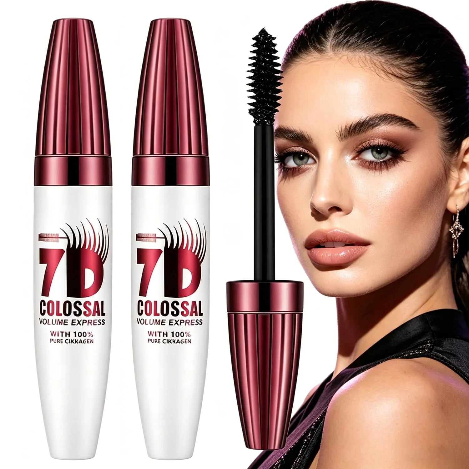 7D Waterproof Mascara, 2PCS Black Lengthening Thickening Softer Fuller Lashes Mascara, Long Lasting Natural Curling Lashes for Professional Eye Makeup, for Women and Girls